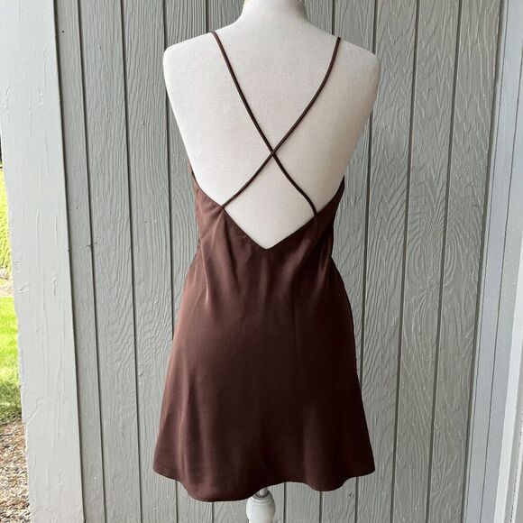 VTG 90s Natori Satin Slip Dress XS/S Leopard Embroidery Crisscross Back - Picture 4 of 9